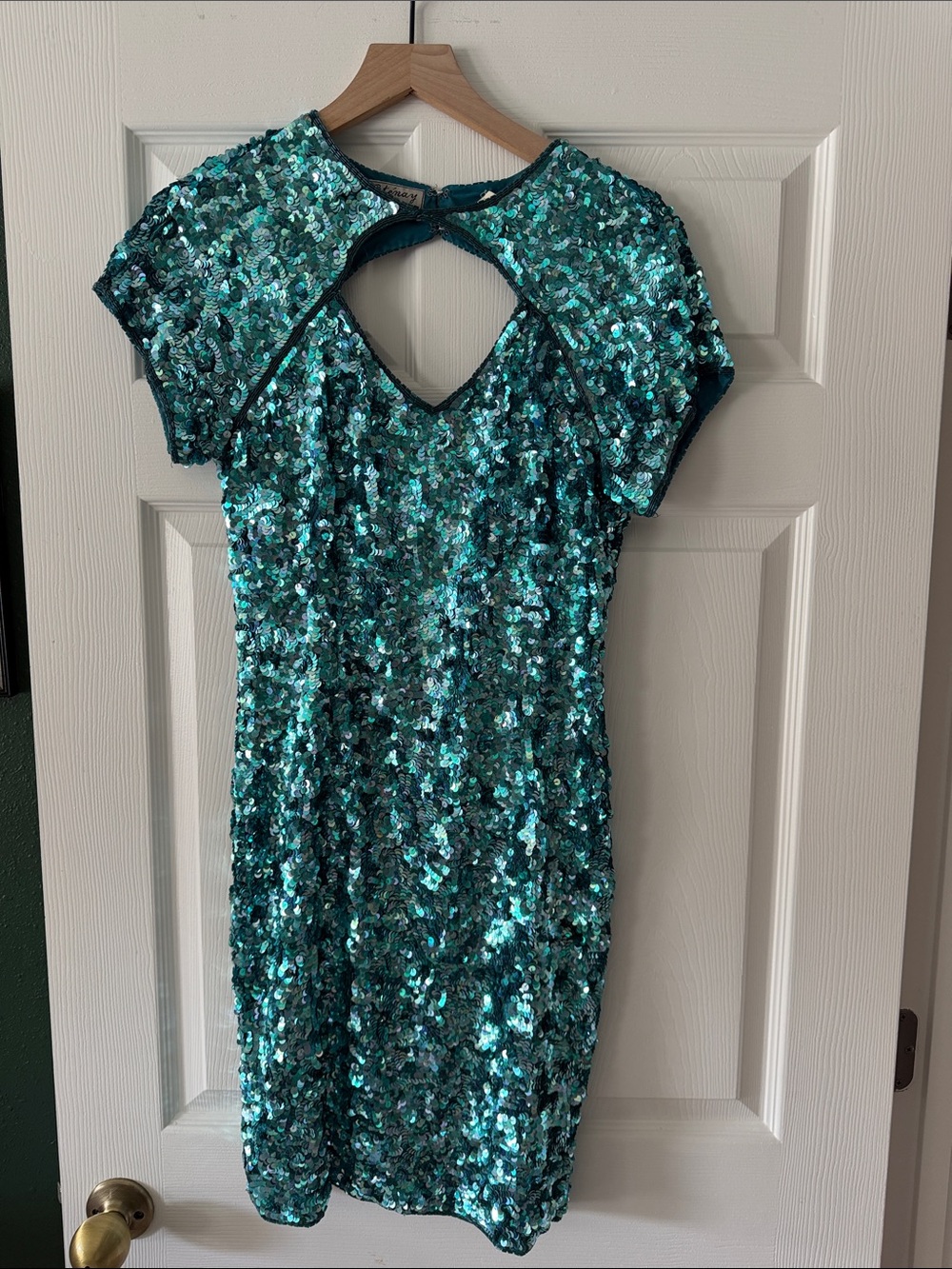 Vintage Stenay Teal Sequin Keyhole Midi Dress